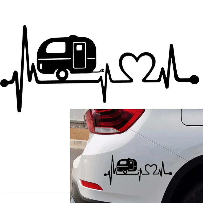 

1Pcs 20.3*8.9cm Vinyl Car Sticker Black/White Camper Heartbeat 3D Car Stickers And Decals Car Body Window Stickers Car Styling