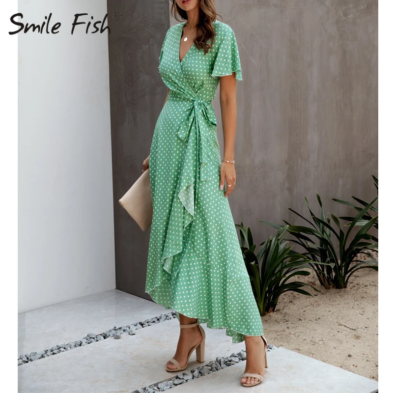 Пляжный отдых с запахом глубоким v образным вырезом и BohoPrinted Платье бантом