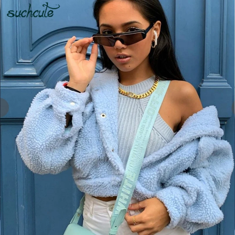 Женское бархатное пальто SUCHCUTE теплое из овечьей шерсти с пуговицами верхняя
