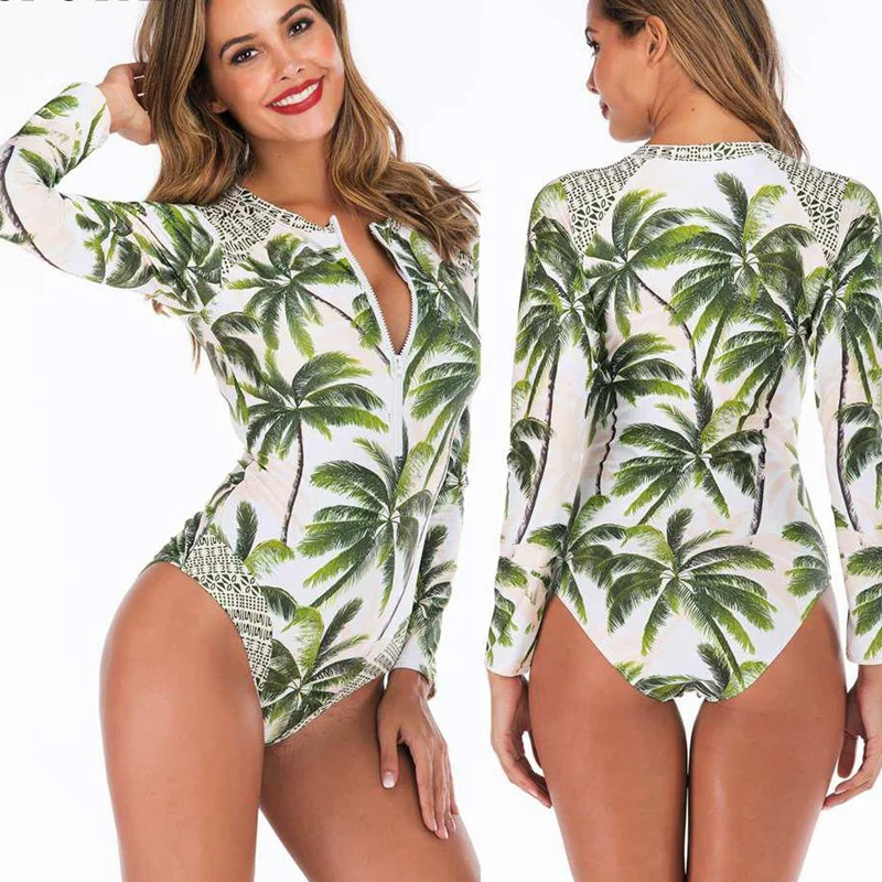 2020 Sport Women One Piece Rash Guard Long Sleeve Swimwear Push Up Bathing Suit Plus Size Swimsuit Vintage Surfing Swim XXL | Спорт и