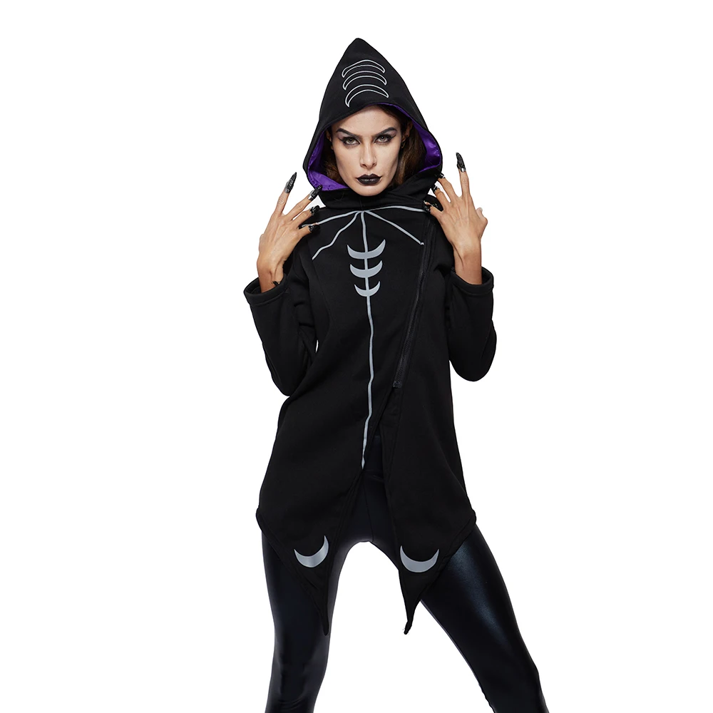 

Casual Plus Size Women Hoodies Gothic Punk Hip Hop Slim Hooded Asymmetric Zipper Spring Black Female Fashion Goth Sweatshirts