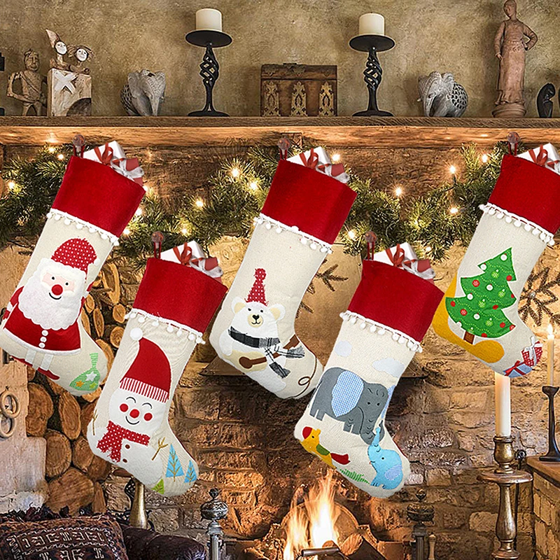 

Рождественские чулки, тканевые носки с Санта-Клаусом, подарок для детей, мешок для конфет, снеговик, олень, карманные рождественские украшения для рождественской елки