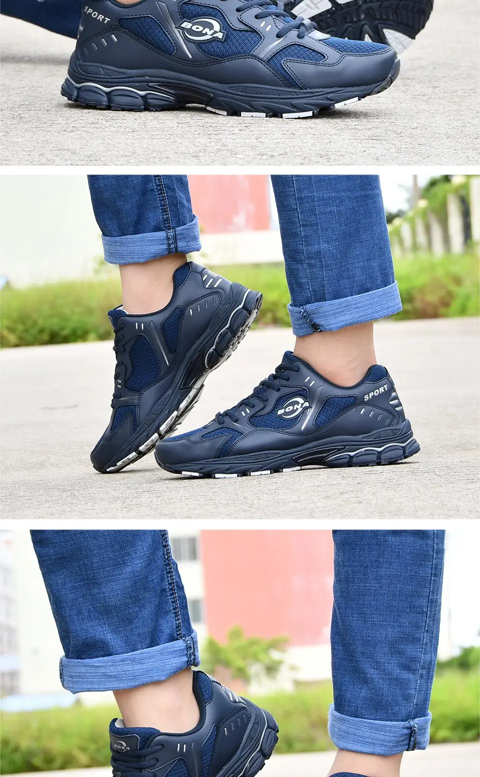 BONA Brand Sneakers Mesh Breathable Men Running Shoes Classical Fashion Outdoor Sport Shoes Male Low Tops Jogging Shoes