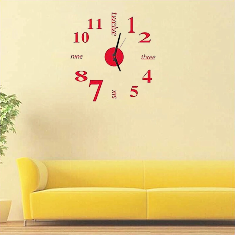 Modern Frameless 3D DIY Wall Clock Kit Decoration Home for Living Room Bedroom(Red) | Дом и сад