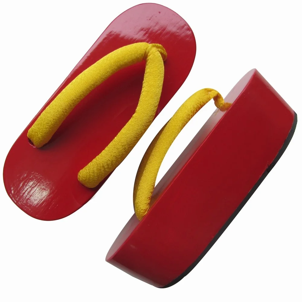 

WHOHOLL Japanese Geta Wood Clogs Cosplay Red Paint Ship Yellow Belt High Heel Thick Bottom Clogs Hoozuki No Reitetsu Slipper