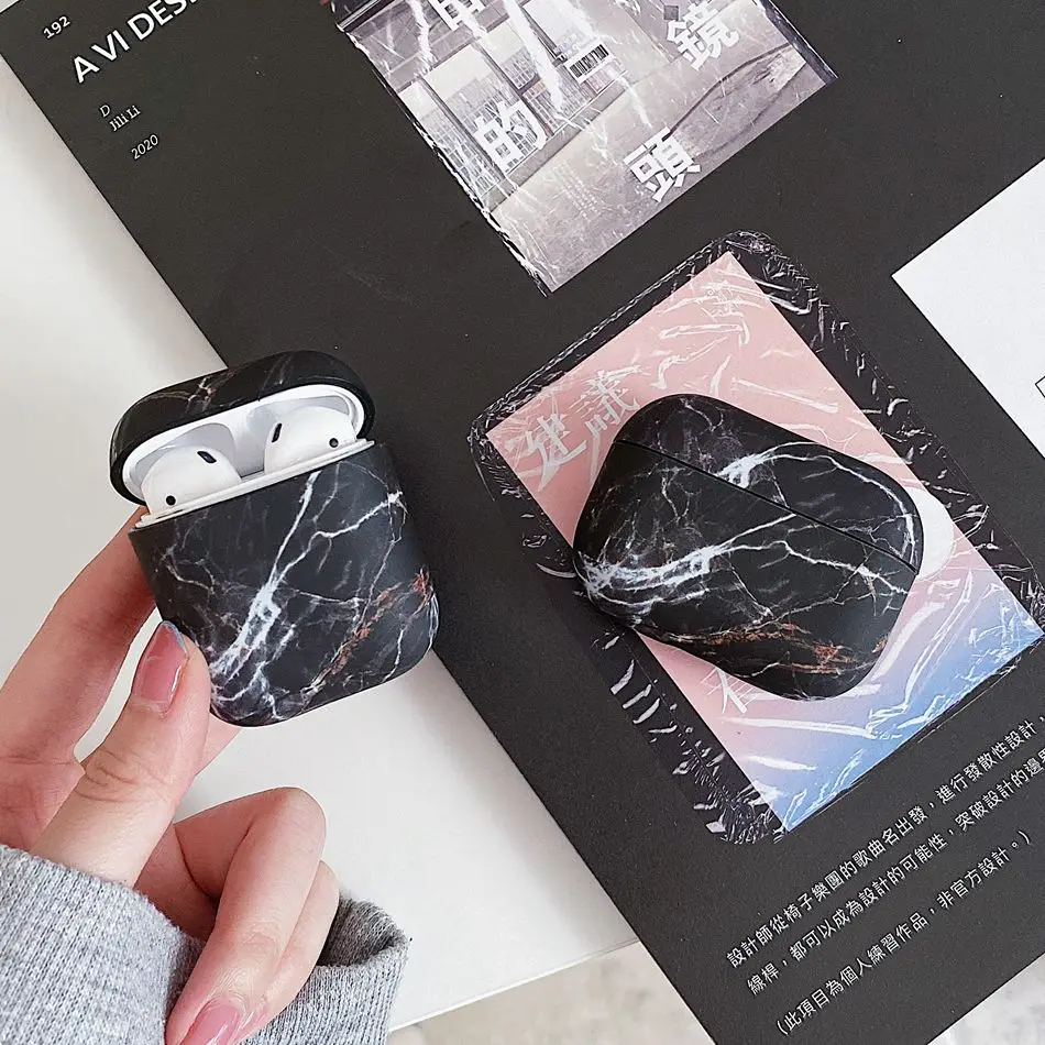 

Earphone Case For airpods case Fashion Marble Print Earphones Cover For AirPods 2 3 AirPods Pro Soft TPU Protect Shell with Hook