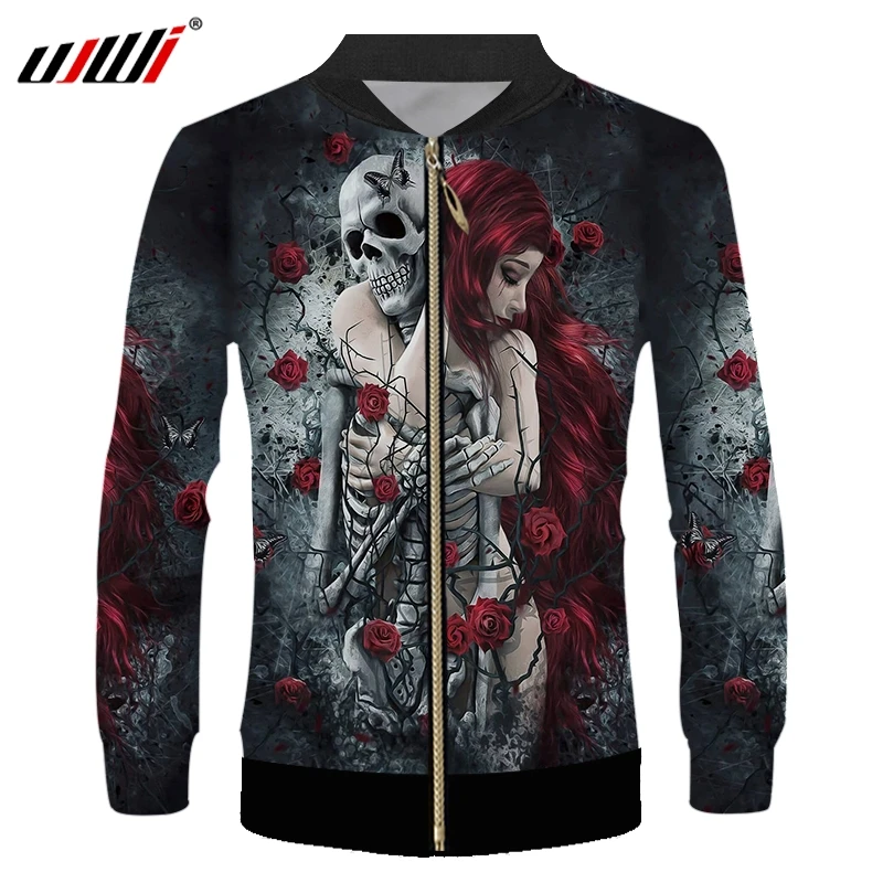 

UJWI New Men's Loose Jacket 3D Printing Skull Sports Jacket Hip-hop Street Trend Male Fashion Breathable Zipper Jacket Oversized