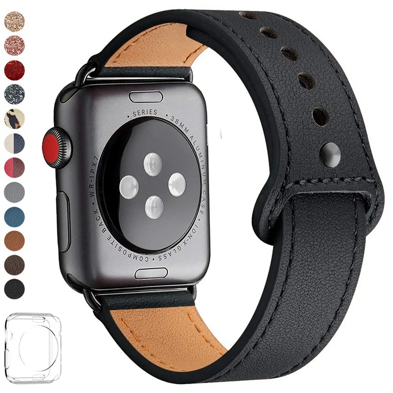 black connector Натуральная кожа петля ремешок для apple watch band 44 мм 40 мм, 42 мм, 38 мм, ремешок для наручных часов iwatch, версия 4/3/2/1 Часы браслет аксессуары - Цвет ремешка: black connector
