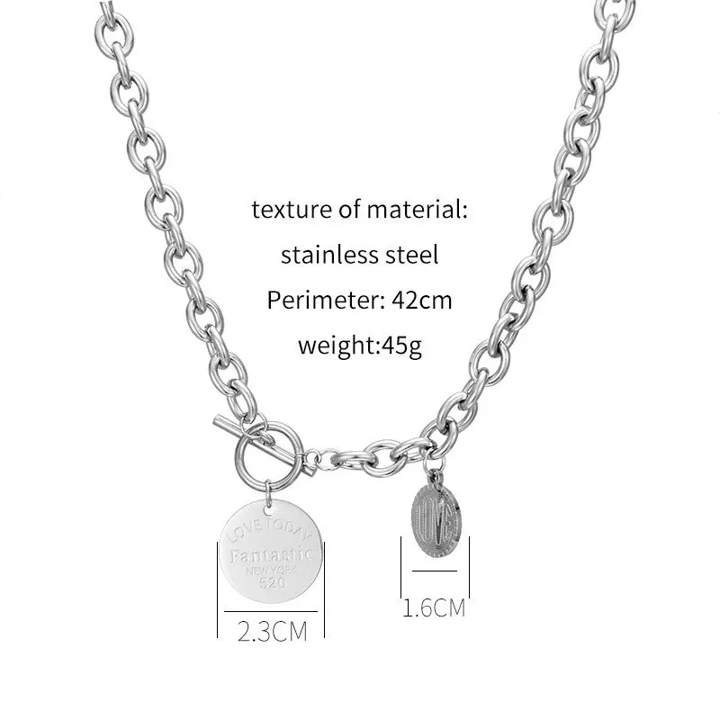 

Fashion new stainless steel round brand letter pendant necklace men and women hip hop hundred matching accessories hot sale