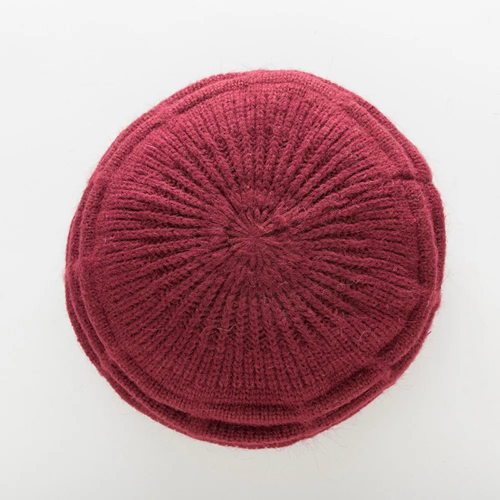 Горячая леди осень зима береты шляпа плюс бархат Ретро стиль теплая шерсть женская вязаная шапочка однотонная шляпа Головной убор береты