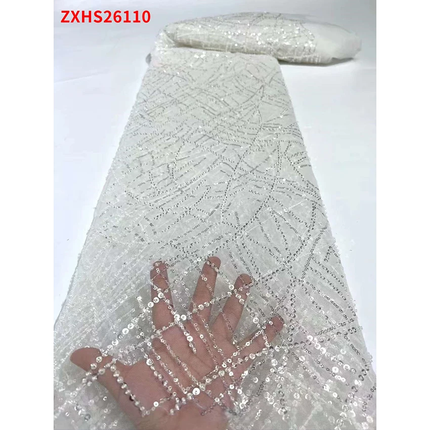 

High End African French Tulle Net Eco-Friendly ​Lace Fabric Quality Sequins material Mesh Wedding Clothes ZXHD26110 C