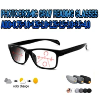 photochromic gray progressive multifocal reading glasses men women ultralight black metal frame large size 0 75 to4 0