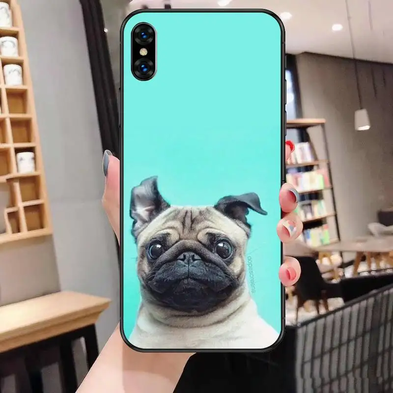 

Pug Dog French Bulldog Phone Case For Black-Iphone 5 5s se 6 6s 7 8 11 12 X Xs Xr Pro Plus Max Mini Cover