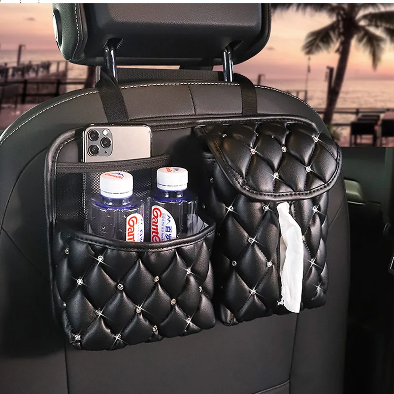 Creative Crown PU Leather Car Storage Bag Auto Interior Seat Back Organizer Multifunction Tissue Holder Pocket Stowing Tidying | Автомобили