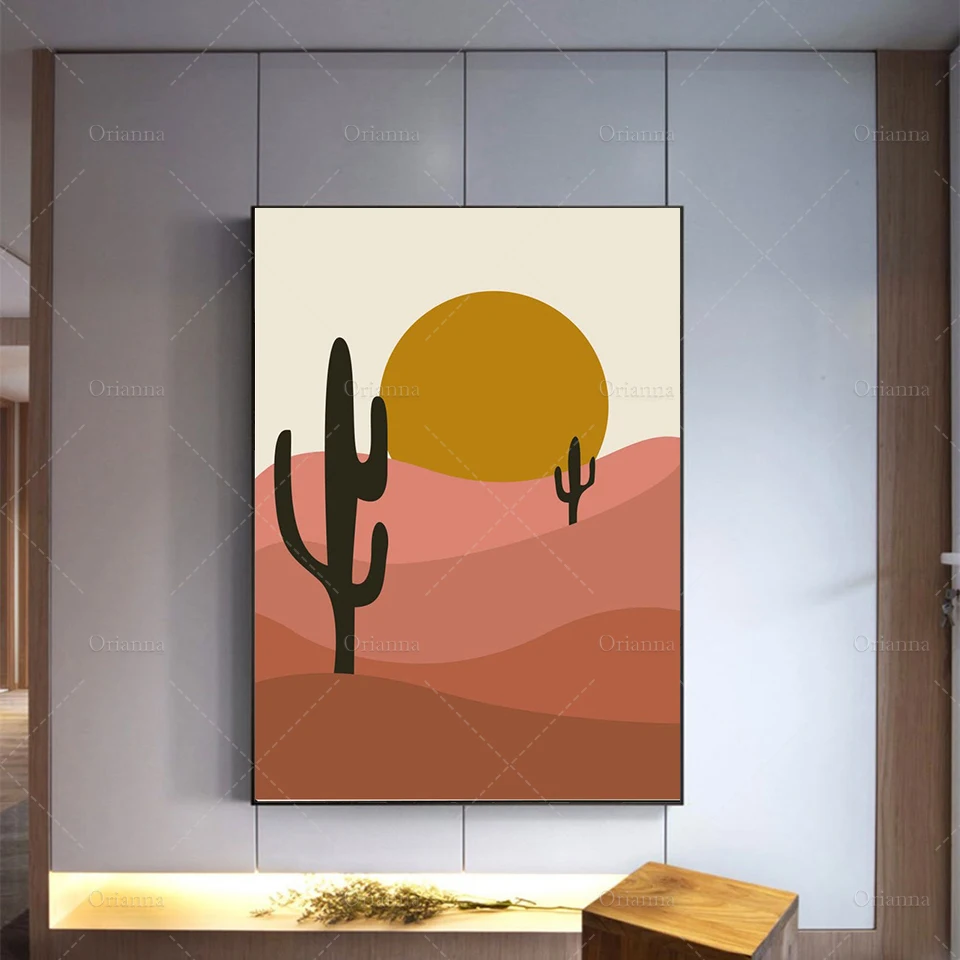 

Cactus Print Desert Sunset Art Abstract Sun, Botanical Print, Wall ArtHome Decor ArtCollectibles Boho, Women Gifts Gift For Her