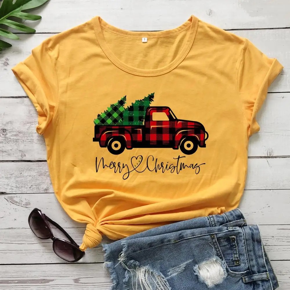 Цветная клетчатая веселая Рождественская женская футболка с рисунком буйвола 100%