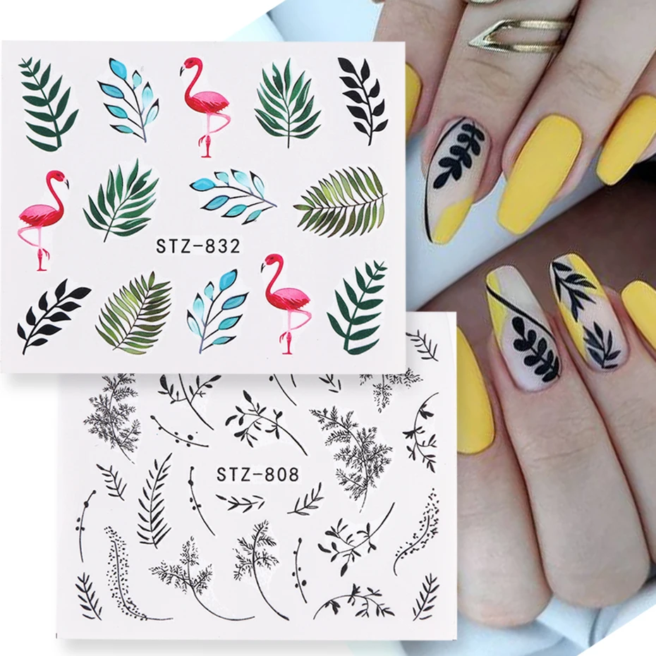 1 шт. Водные Наклейки для ногтей переводная картинка бабочка цветок черный лист