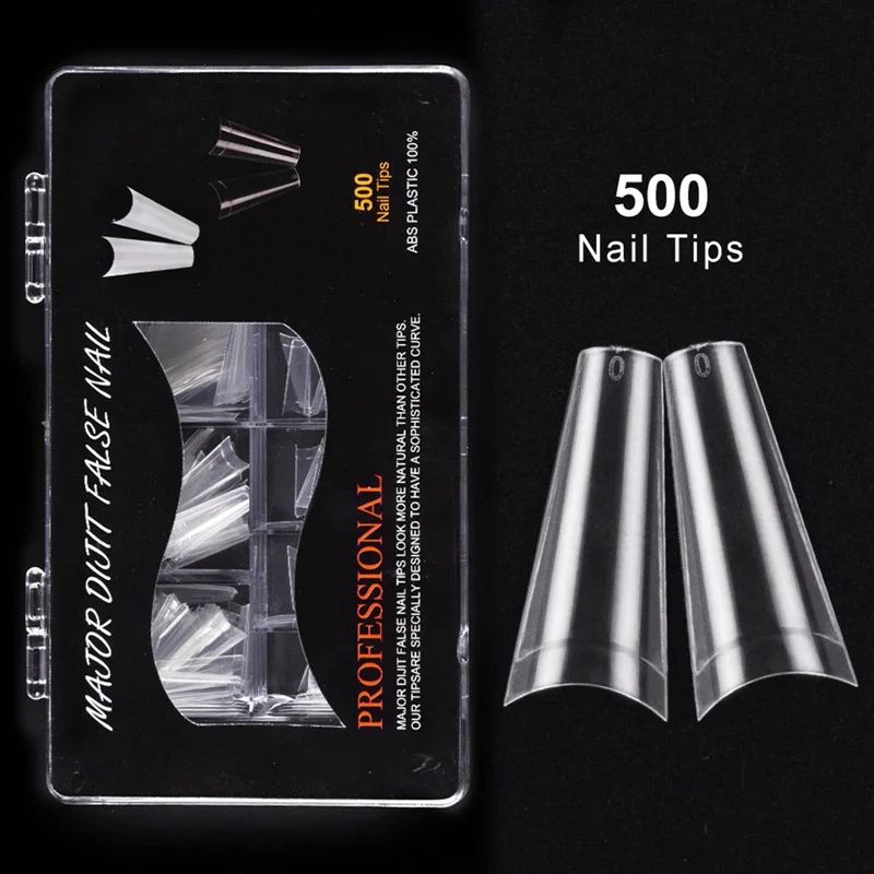 

500Pcs/Bag 10 Sizes Nail Tips French Coffin Fake Nails Half Cover Nails Clear/Natural Flat Shape Nails False Nails DIY Nail Art