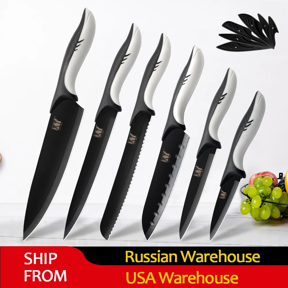 

Kitchen Knives Set Stainless Steel Black Blade Chef Knife 3.5 5 7 8 inch Paring Utility Japanese Santoku Carving Bread Knife Set