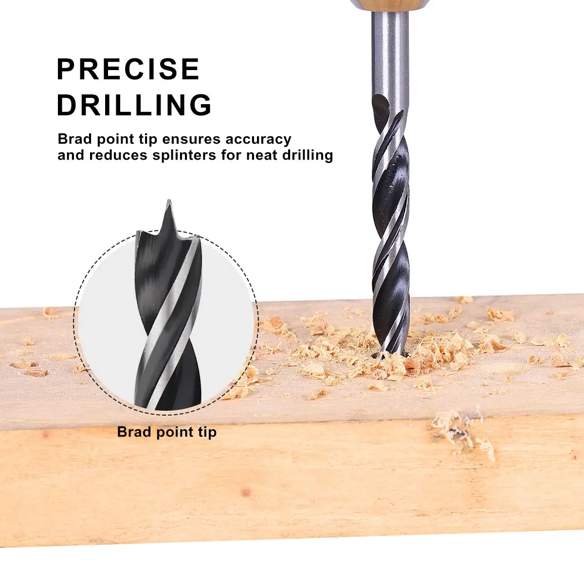 

COMOWARE Hand Tools Kit 8 Pcs Brad Point Drill Bits Wood Hole Cutter High Carbon Steel for Hardwood Plywood Plastic