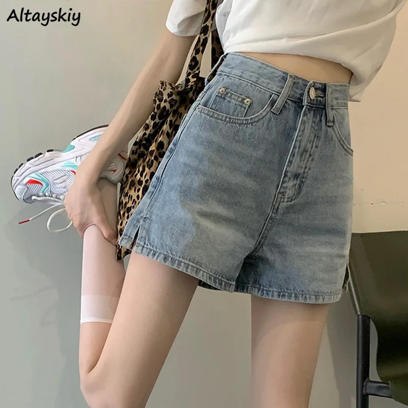 

Джинсовые шорты женские с Боковым Разрезом, летние прямые брюки в Корейском стиле для отдыха, мешковатые шорты, модные женские шорты с карма...