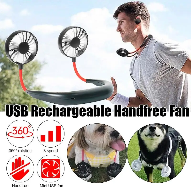 

Portable Hands-free Neck Band Hands-Free Hanging USB Rechargeable Dual Fan Mini Air Cooler Summer Portable 4-10 hours Use time