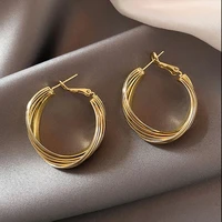2021 wholesale korean cross twist cold wind earrings retro metal circle hoop earrings for female women girl temperament jewelry