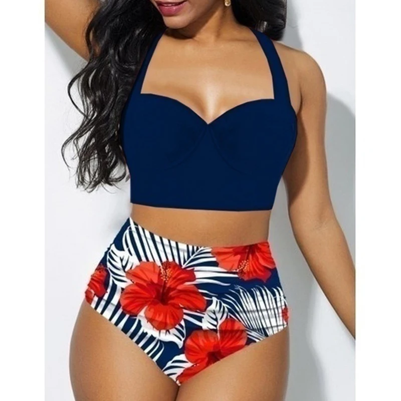 

2021 New Sexy Plus Size Bikini Women High Waist Swimsuit Push Up Bikini Set Plus Size Swimwear Female Bathing Suit Beachwear 5XL