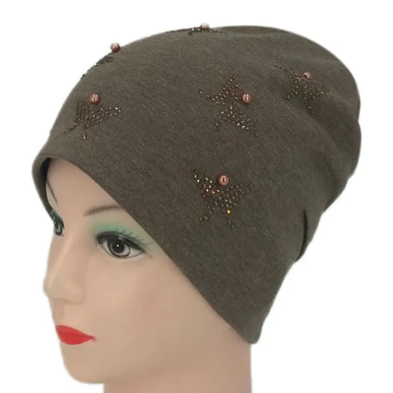 

Women's knitted hat fabric fashion flannel hat Pearl casual pullover hat winter hat without cornices