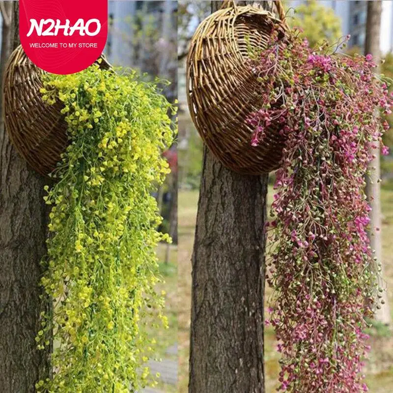 

Artificial Hanging Flower Plant Fake Vine Willow Rattan Flowers Artificial Hanging Plant for Home Garden Wall Decoration