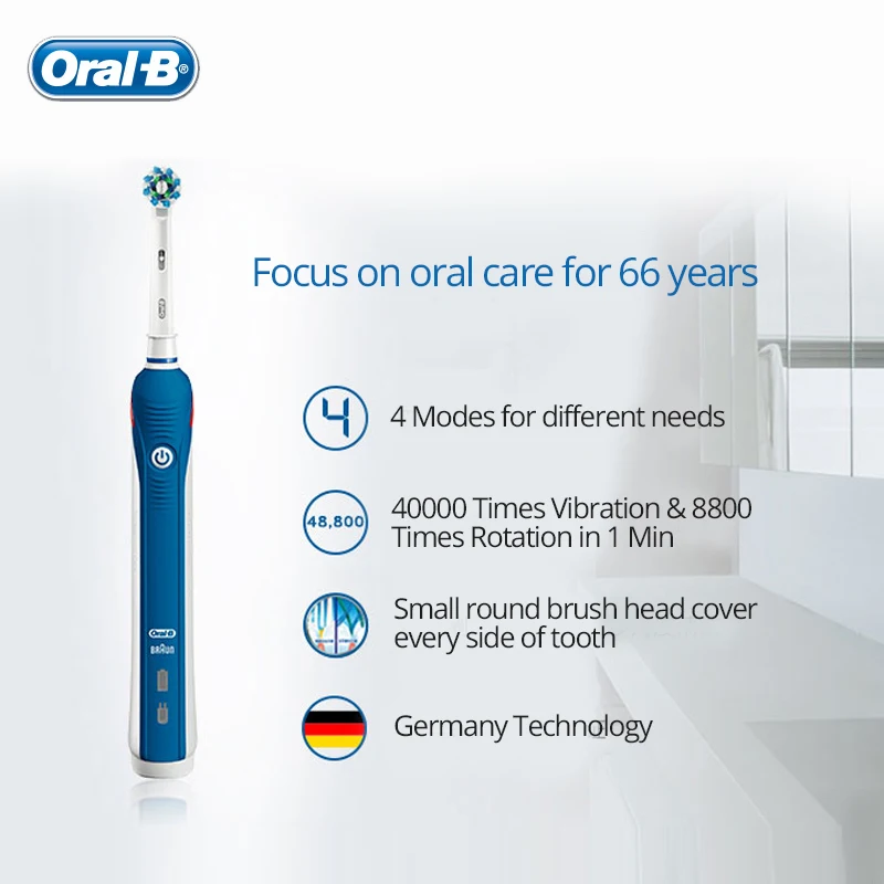 Oral B Ультразвуковая электрическая зубная щетка Pro4000 3D Smart Tooth отбеливающая