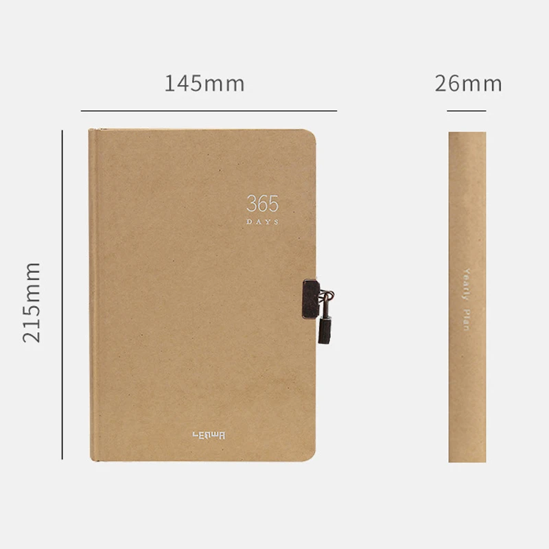 

365 Days Vintage Diary Planner Fullyear A5 Size Thicken 384 Pages Kraft Paper Inner 100 GSM Notebook With Metal Lock Sketchbook