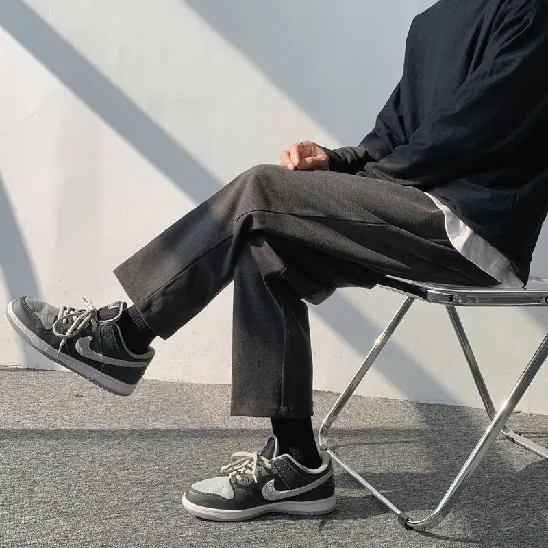 

Winter Thick Woolen Pants Men's Warm Fashion Black Casual Dress Pants Men Loose Korean Suit Pants Mens Straight Wide Leg Pants