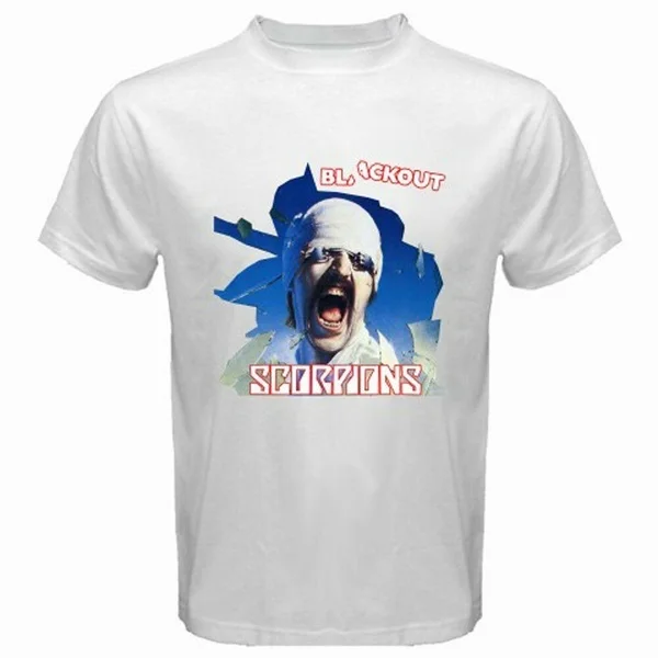 

New SCORPIONS BLACKOUT Rock Band Legend Men's White T-Shirt Size S-4xl