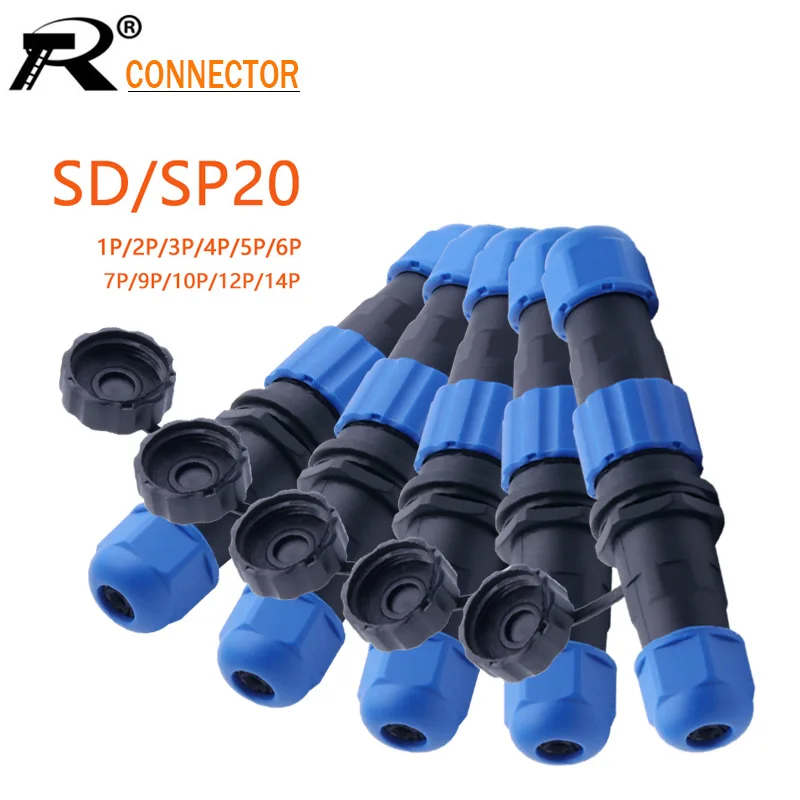 

5sets Waterproof SP/SD20 Docking Aviation Plug Socket Male + Female 1/2/3/4/5/6/7/9/12/14 Pins IP68 SP20 20mm Aviation Connector