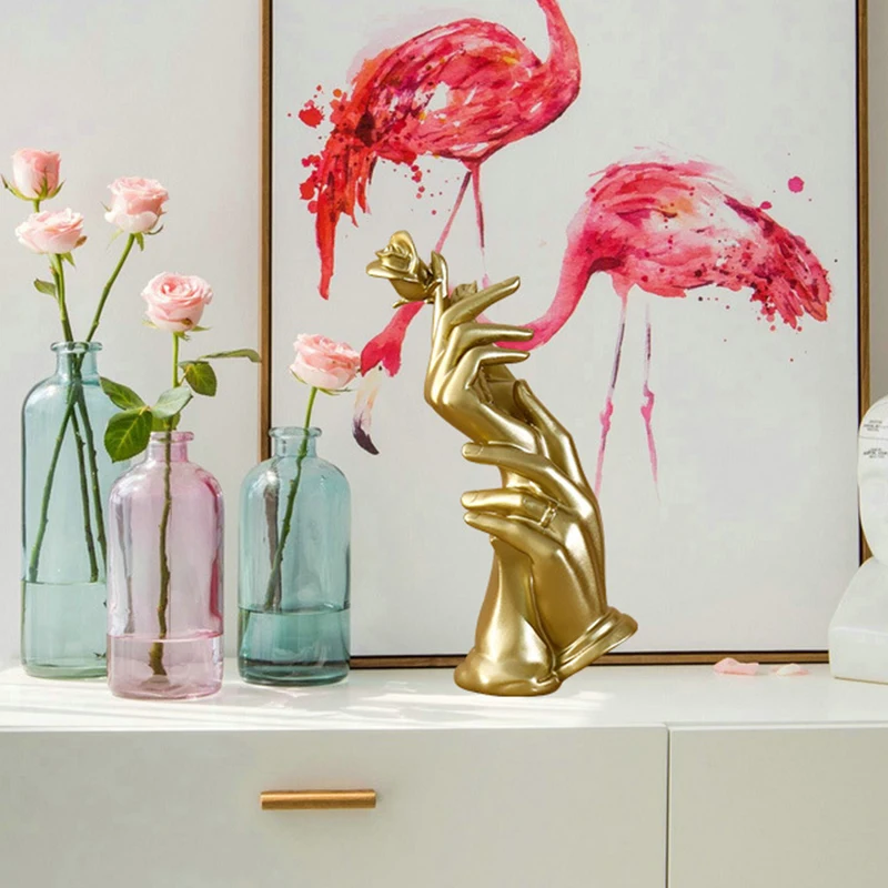 

Rose In Hand Ornaments Nordic StyleCreative Abstract Home Wine Cabinet Decoration Crafts Statue For Office Living Room Home