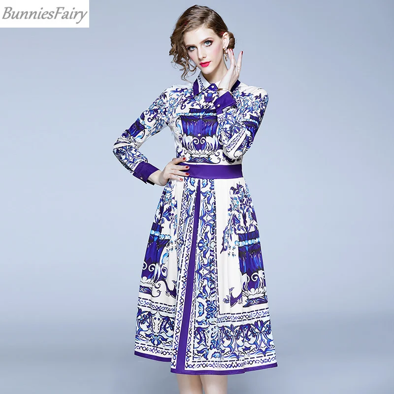 BunniesFairy 2019 осенние подиумные платья для женщин Ретро винтажное фарфоровое