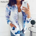 Женская куртка-бомбер с карманами, Повседневная Верхняя одежда на молнии с длинным рукавом и цветочным принтом в стиле ретро, размера плюс, 5XL, осень 2021