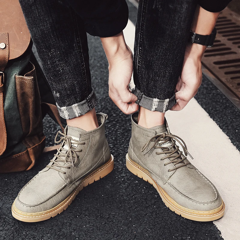 

CYYTL Fashion Men's Ankle Boots Soft Leather Casual Lace Up Shoes High Top Dress Outdoor Waterproof Non Slip Walking Sneaker
