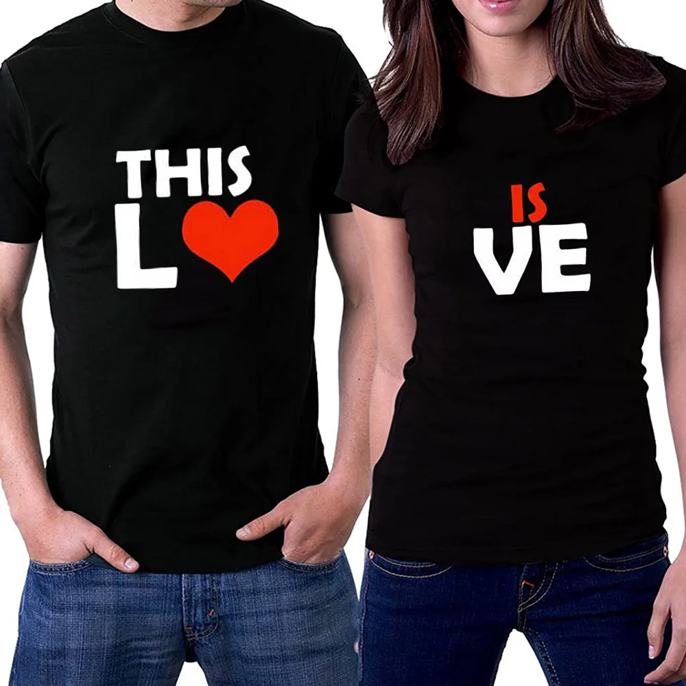 

Seeyoushy Couple Clothes Matching Set This Is Love Printed Valentines Day Graphic Tees Streetwear Harajuku Top Casual