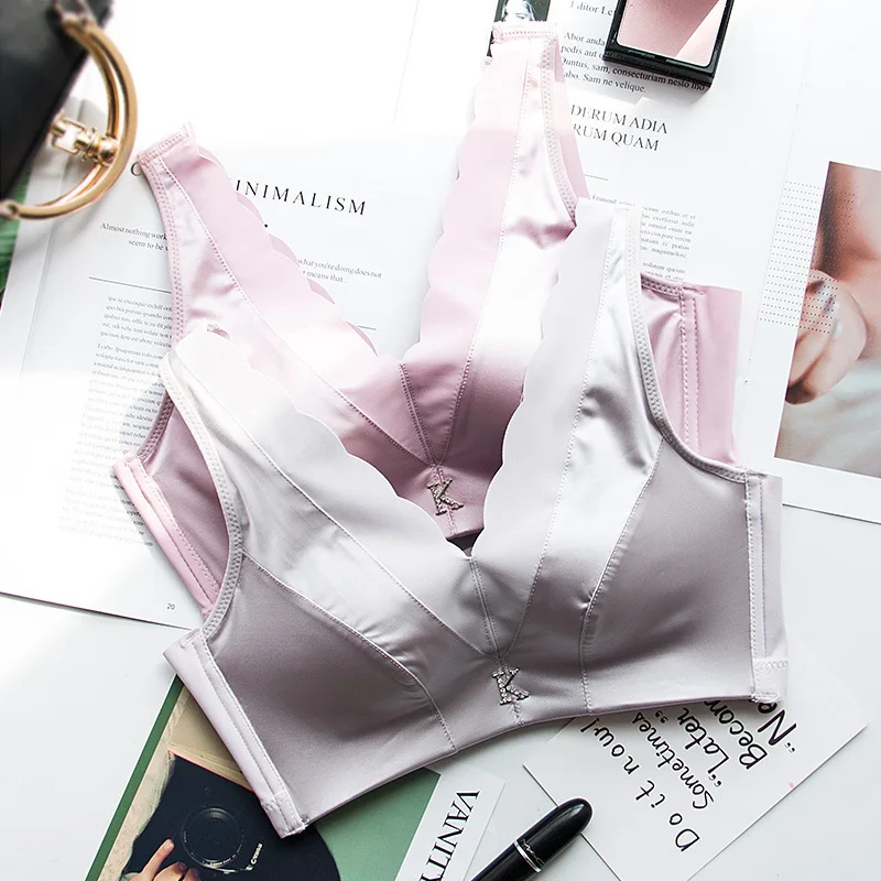 

Roseheart Female Women Fashion Black Skin Pink Wireless Padded Bras Push Up Wire Free Sexy One-Piece Bras Bralette Plus Size B