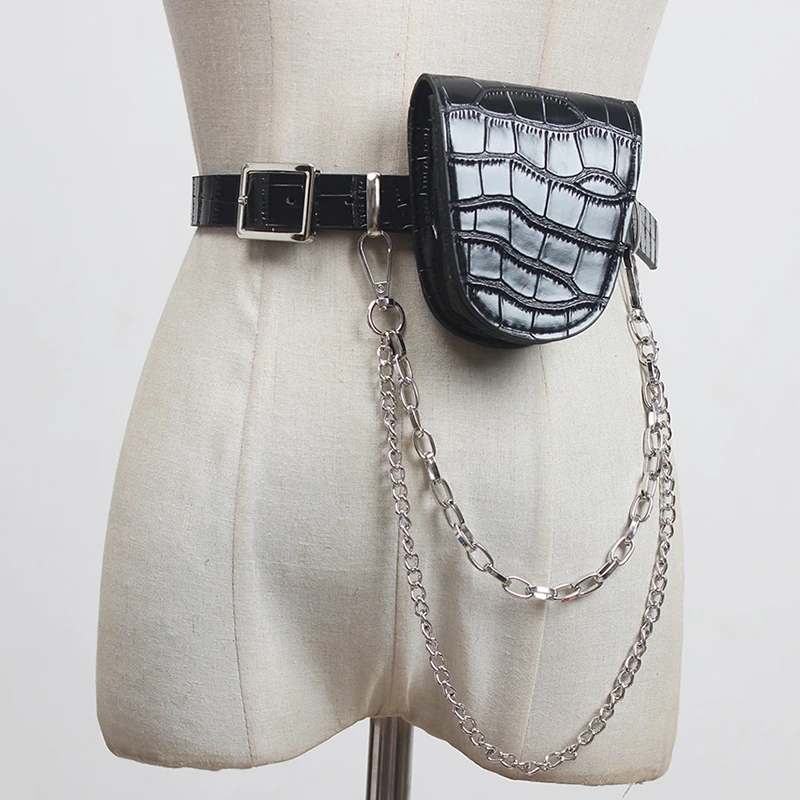 

SeeBeautiful Metal Pin Buckle Chain Removable PU Leather Mini Bag Waist Belt Girdle New Fashion Tide Spring 2022 Women M004
