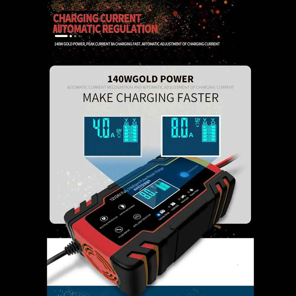 12/24V 8A ЖК дисплей Батарея Зарядное устройство сенсорный Экран умный