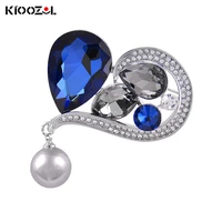 kioozol solid pearl pendant blue grey color crystal micro inlaid cz brooch for women vintage jewelry accessories 191 ko2