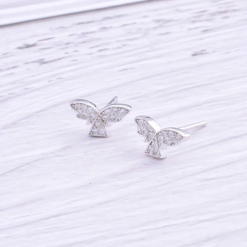 Pekurr Zircon Bead Triangle Fly Bird Statue 925 Sterling Silver Women Stud Earrings Fashion Jewelry For Accesories | Украшения и