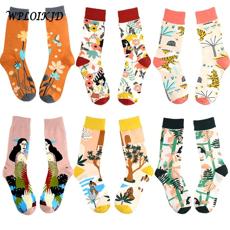 

[WPLOIKJD]1 Pair Women Cotton Funny Colorful Flowers Animal Pattern Hot Sale New Product High Quality For Ladies Girl's Gifts