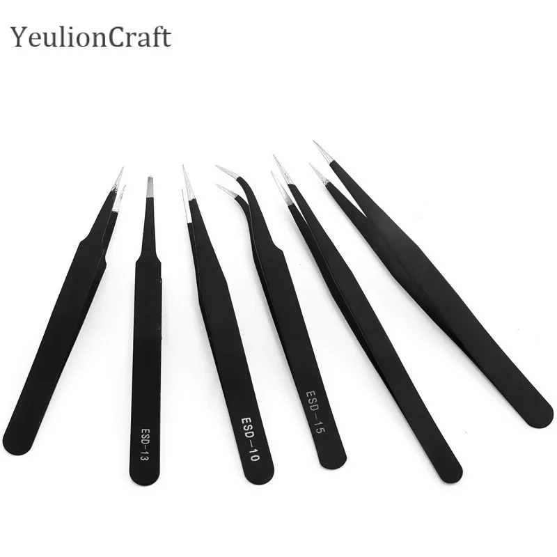 Chzimade 6Pcs Anti-static ESD Stainless Steel Tweezers Cutting Dies Tools Industrial Precision Curved Straight | Дом и сад