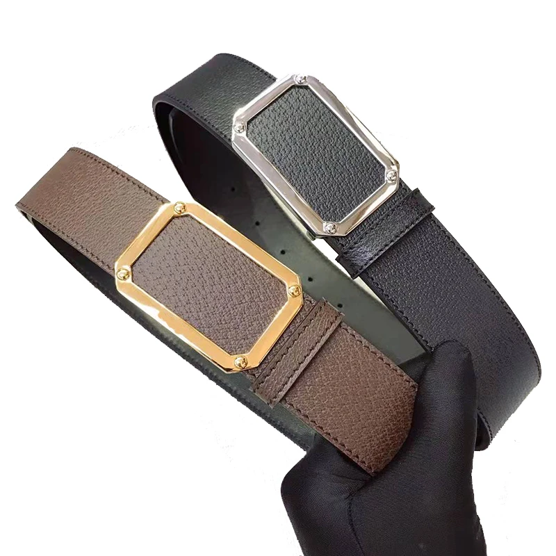 

High quality Belt Men Suare Buckle Cowhide Leather Luxury Brand Jeans Accessory for Gentlemen High End Gift New Classical