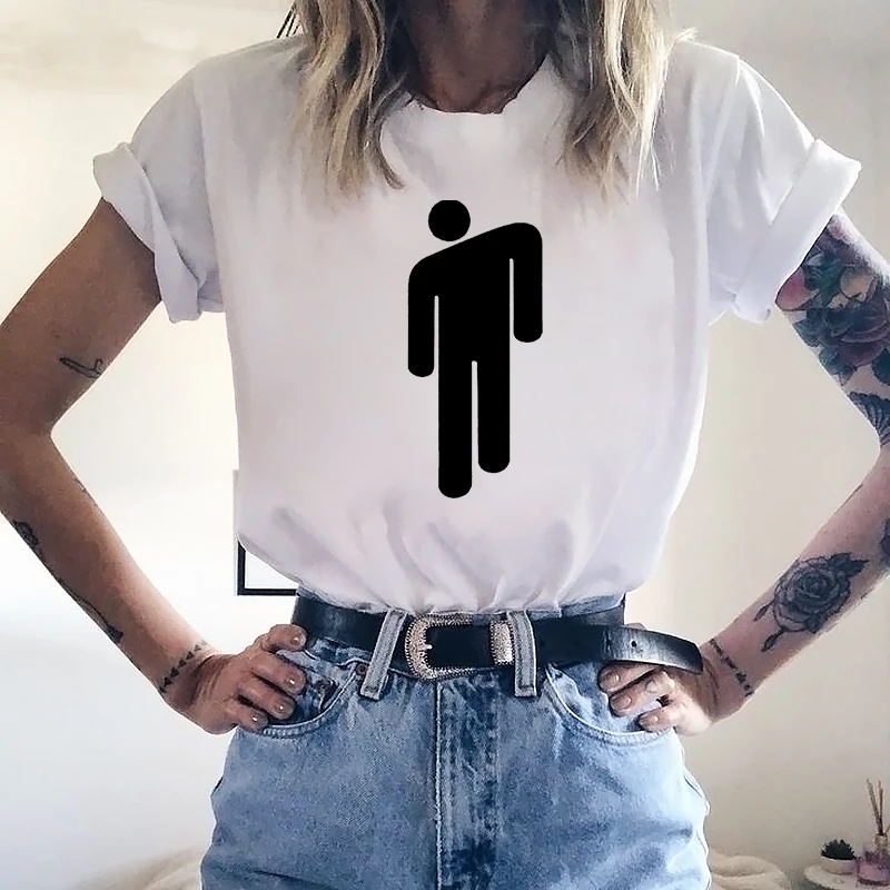 Бежевый Женская футболка Billie Eilish, футболка Camisetas Verano Mujer, Harajuku, модная футболка размера плюс, короткая футболка для девочек с круглым вырезом - Цвет: Бежевый