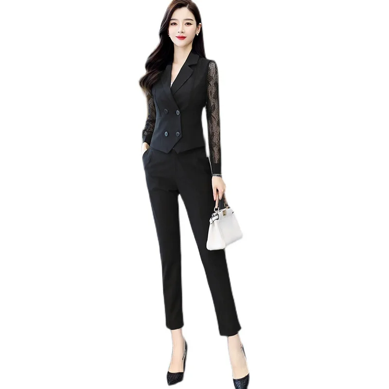 

High Quality 2021 Spring Formal Pant Suits for Women Office Lady Uniform Business Work Blazer Set Professional Pantsuits Female